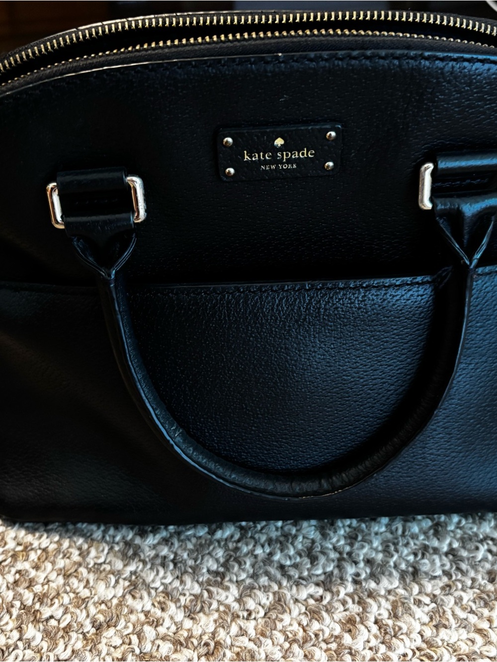 kate spade black leather satchel with gold logo hardware